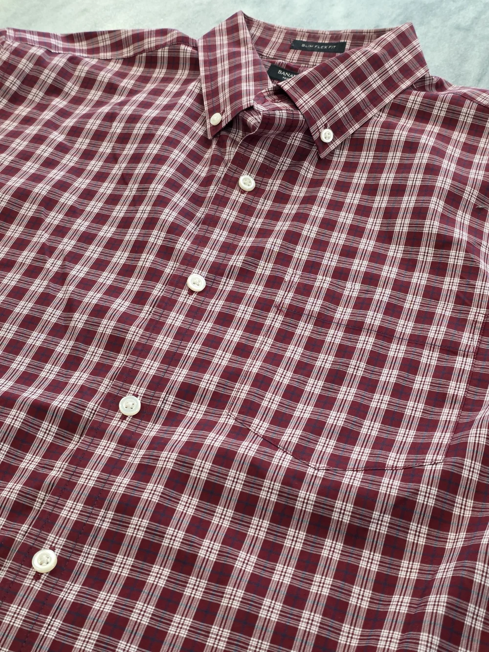 (L) Men's Banana Republic Casual Button Up Shirt Red Plaid Cotton Slim Flex Fit